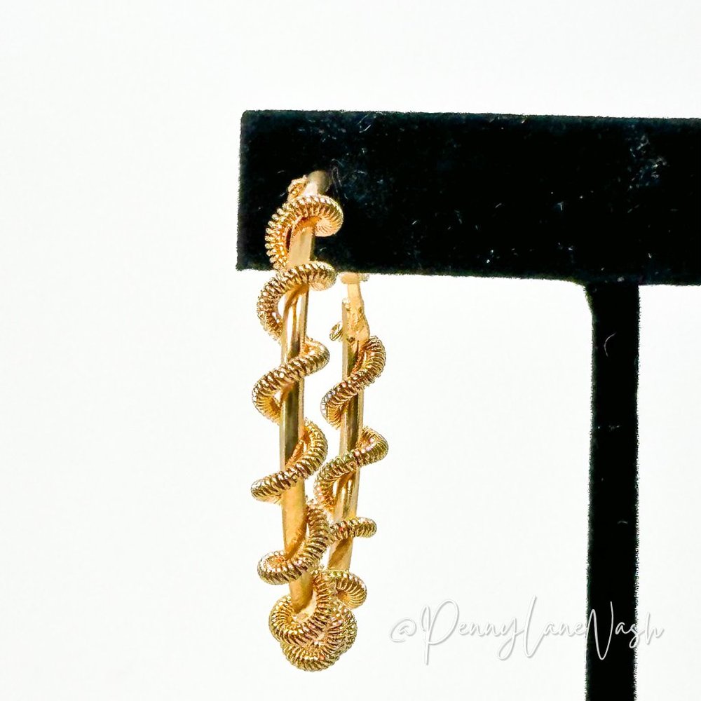 Vintage Gold Medium Hoop with Twisted Spring Earrings - Picture 3 of 8